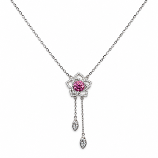 ROSE BLOSSOM – Stříbrný náhrdelník Ag 925 s růžovým moissanitem 1 ct